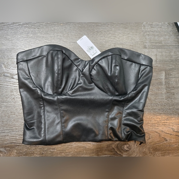 NWT Express Faux Leather Strapless Bustier Top - Black - Picture 4 of 5